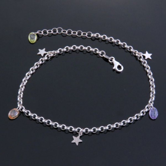 Silver ankle chain with crystals "star"